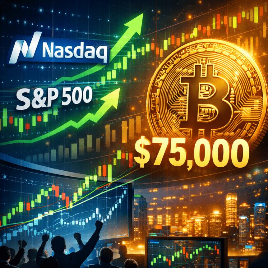 科技股反弹提振纳斯达克和标普指数，比特币突破7.5万美元。