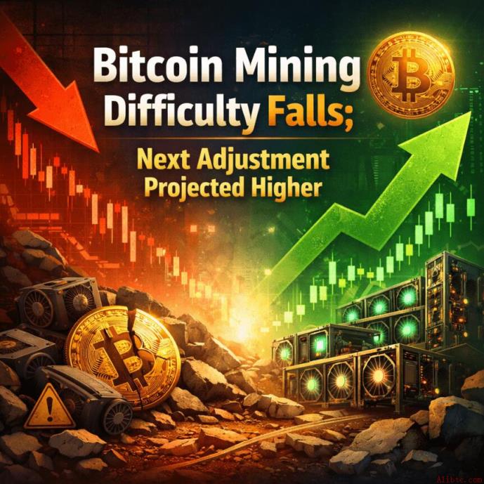比特币挖矿难度下降；下次调整预计回升