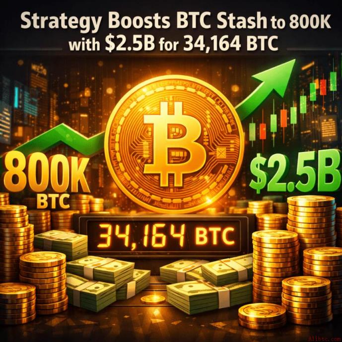 策略助力比特币储备增至80万枚，以25亿美元收购34164枚BTC。