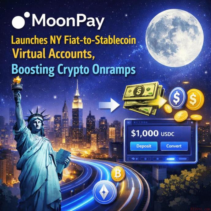 MoonPay 推出纽约法币兑稳定币虚拟账户，加密入金通道再添助力。