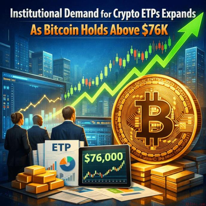 机构对加密货币ETP需求激增，比特币稳守7.6万美元高位