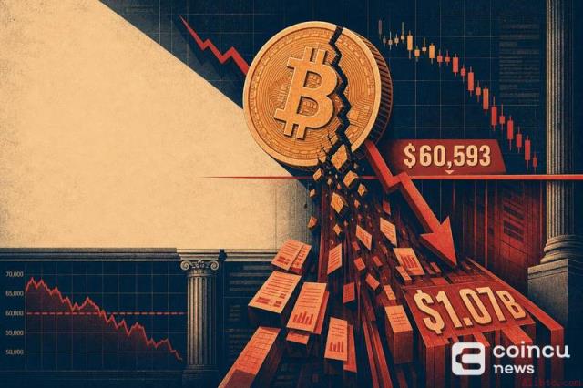 比特币价格跌破60,593美元，或引发10.7亿美元多头清算