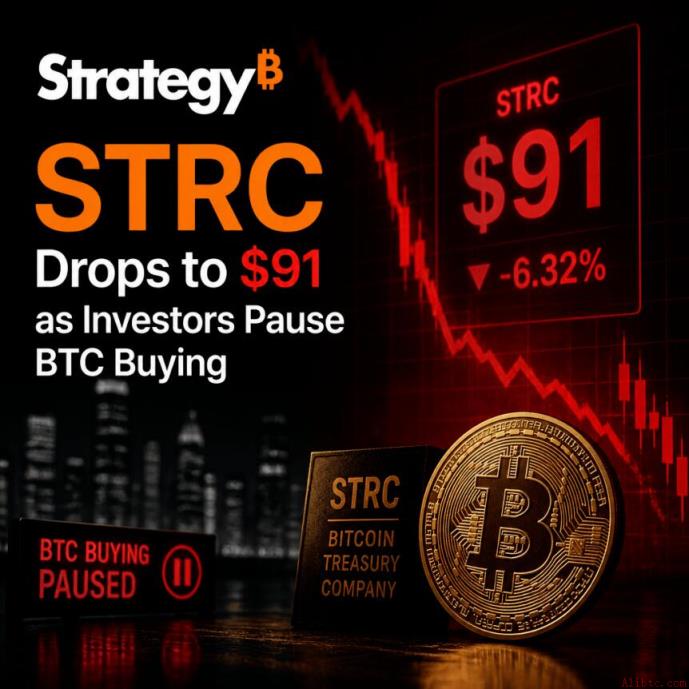 Strategy旗下STRC跌至91美元，投资者暂停买入BTC