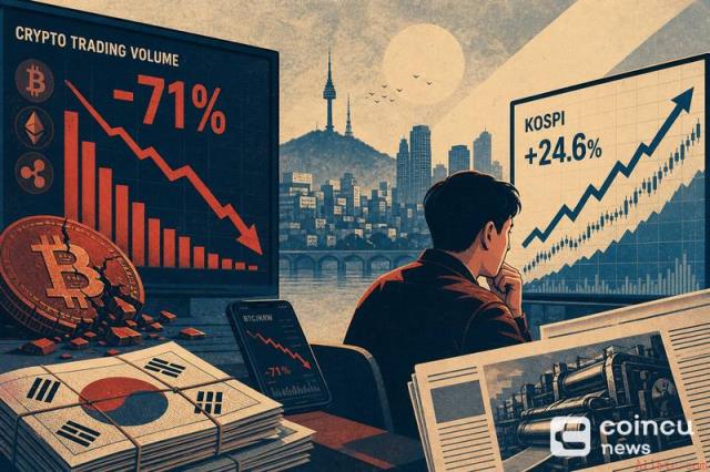 韩国加密货币交易量暴跌71%，因股票吸引散户投资者——《韩国时报》