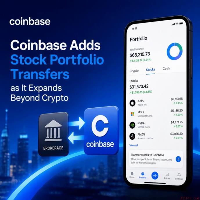 Coinbase 拓展业务至加密之外，新增股票投资组合转移功能