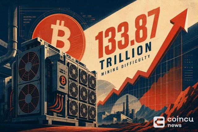 比特币挖矿难度攀升至133.87万亿