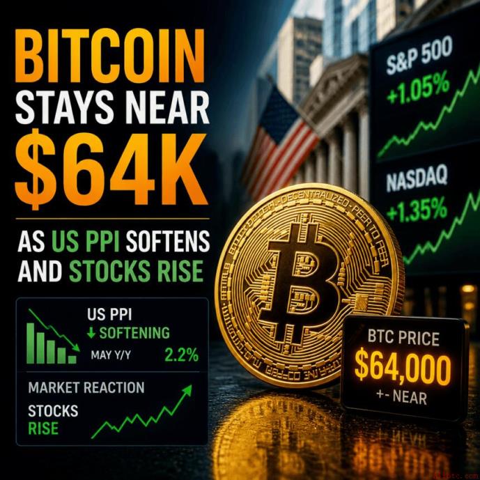 美国PPI走软且股市上涨，比特币仍持稳于6.4万美元附近
