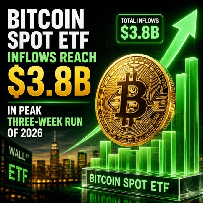 比特币现货ETF资金流入达38亿美元，创下2026年连续三周峰值纪录