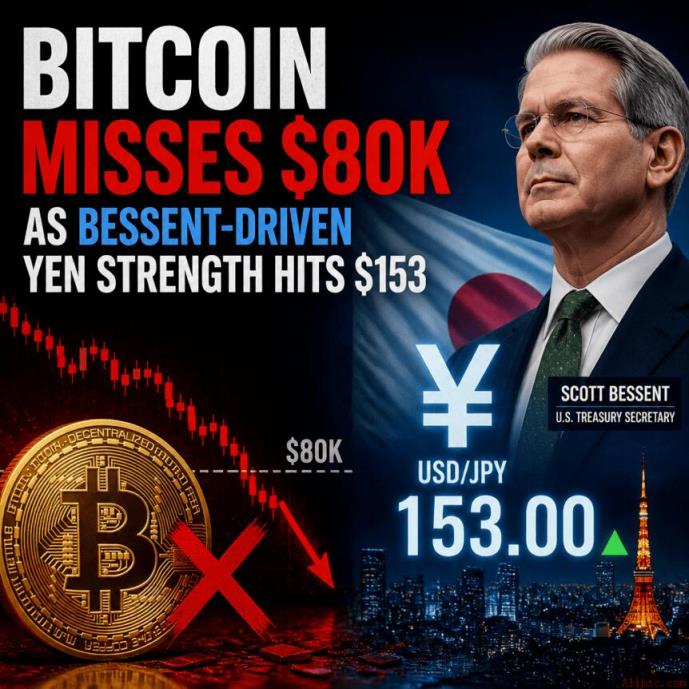 比特币未能突破8万美元，贝森特推动的日元走强触及153