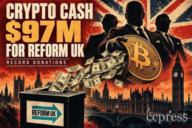 加密货币亿万富翁向改革英国党捐赠9700万美元，创纪录