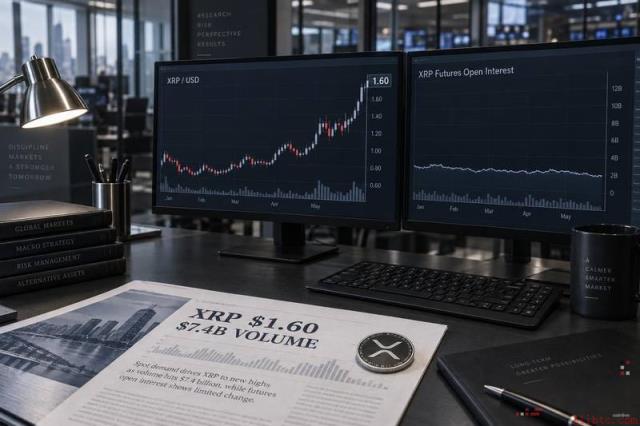 XRP在74亿美元成交量下触及1.60美元，期货未能确认挤压行情