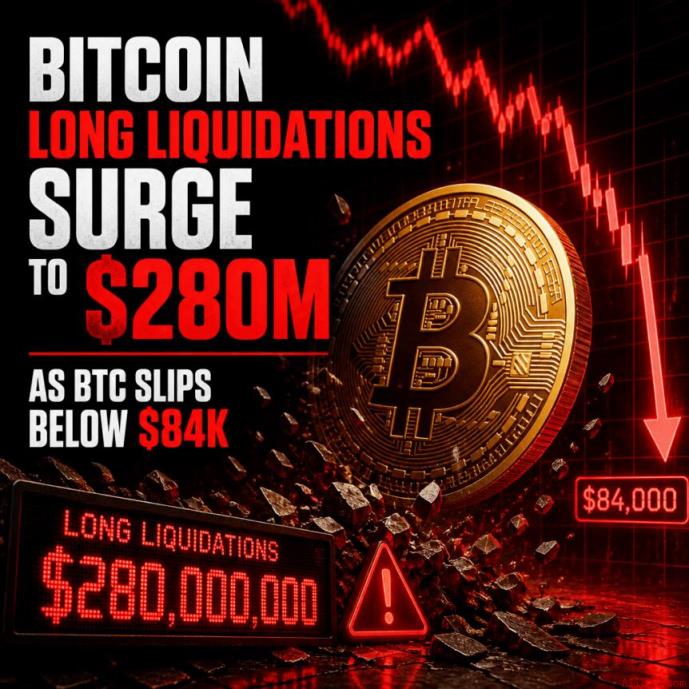 比特币冲高回落至84000美元下方，链上需求疲软引发清算潮