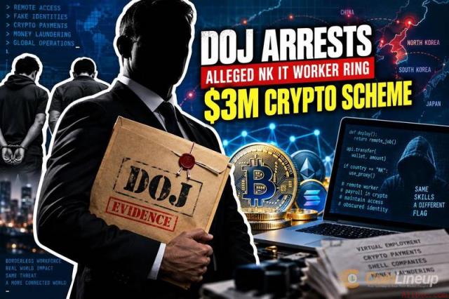 美国司法部逮捕两名涉嫌参与300万美元朝鲜IT人员加密货币诈骗案的美国人