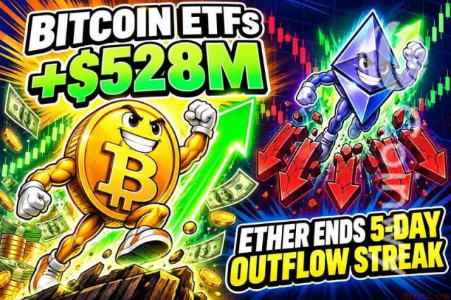比特币ETF单日吸金5.28亿美元，以太坊基金终结连日流出